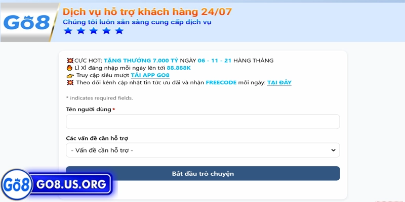 Phương thức liên hệ Go8 qua live cht trực tiếp trên website