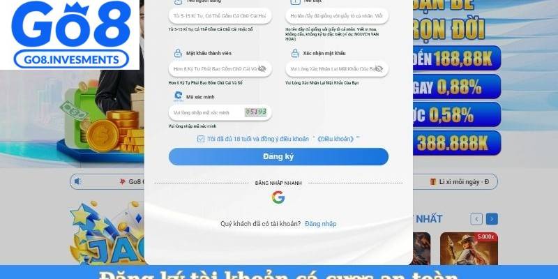 Đăng ký tài khoản tại Go8